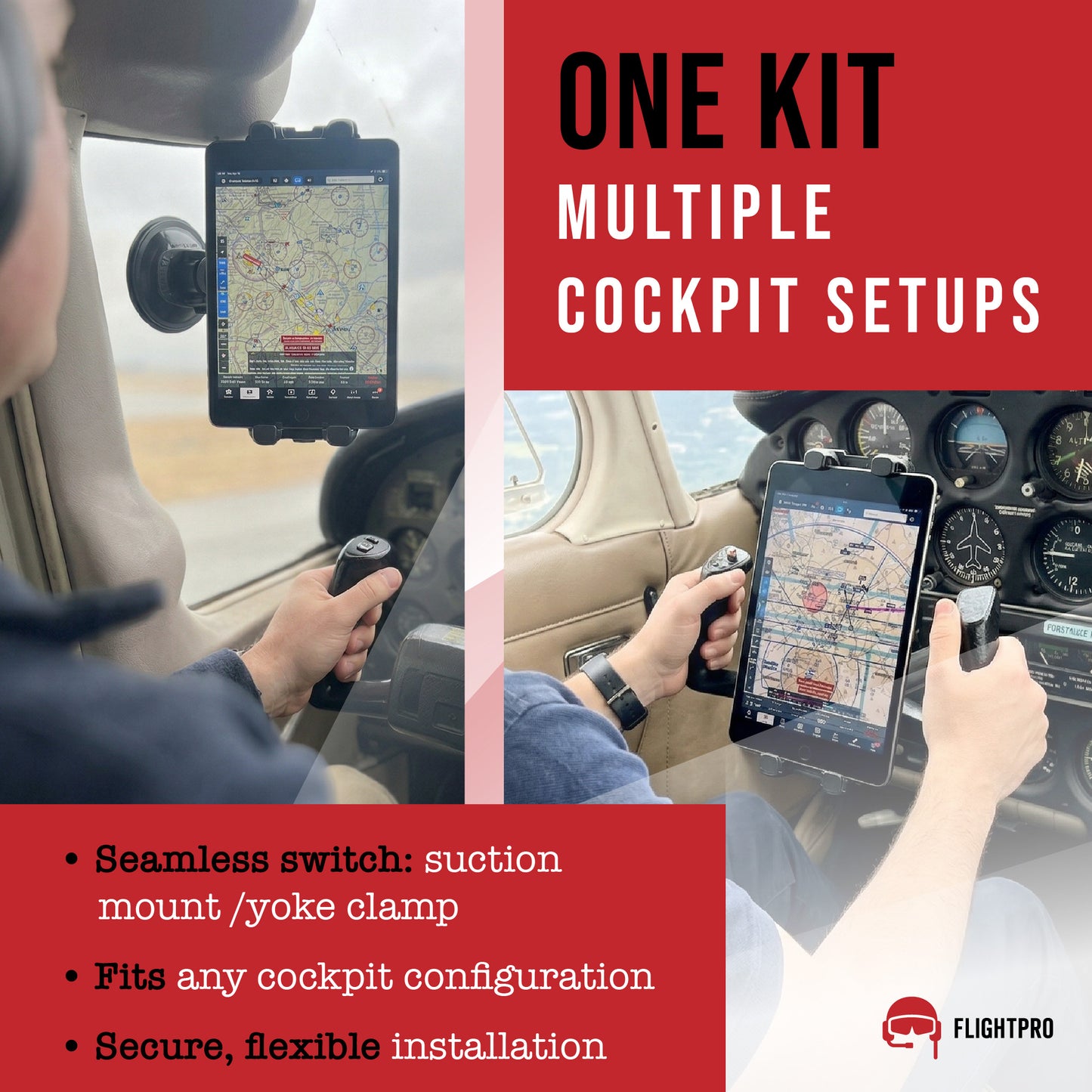 ProAviator Cockpit Yoke Mount and Suction Cup Set | Multi-Device Tablet & Phone Holder