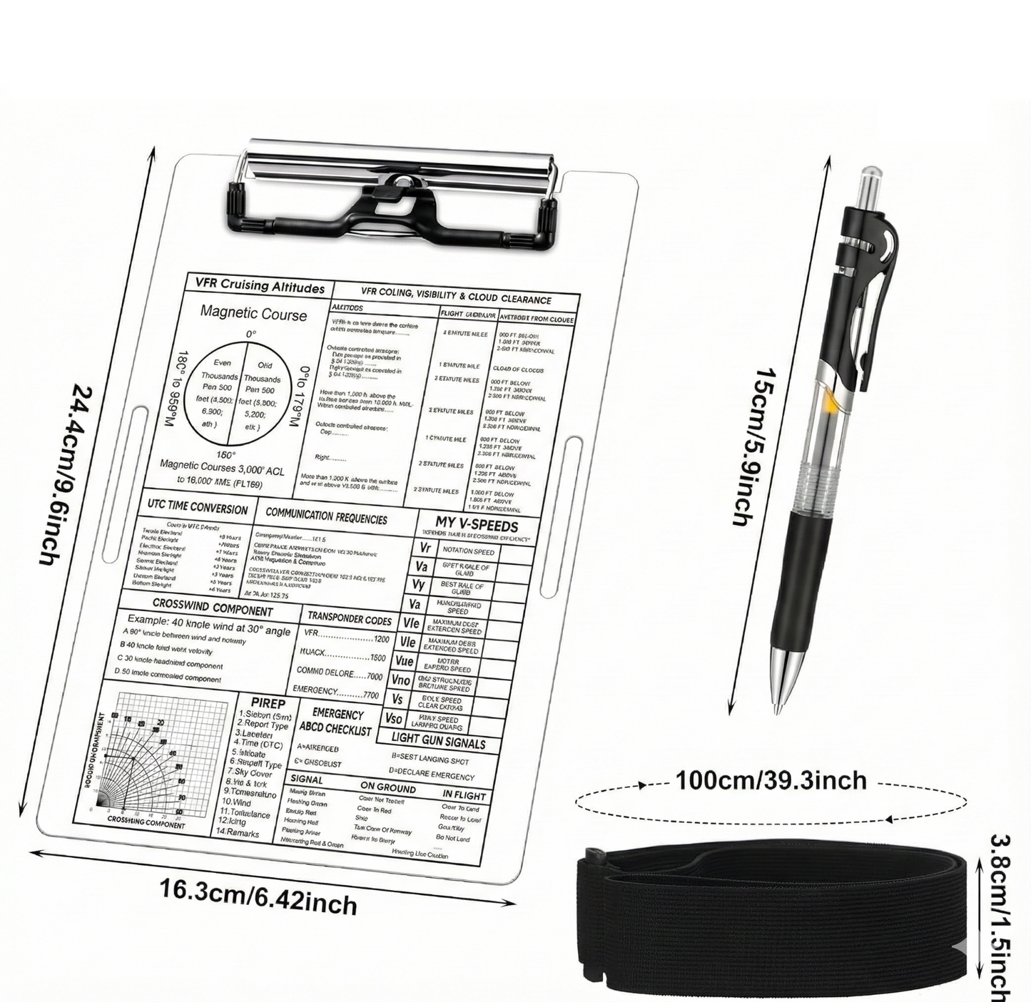 Aluminum Pilot Kneeboard, Pilot Writing Board with Pen Holder and Elastic Strap