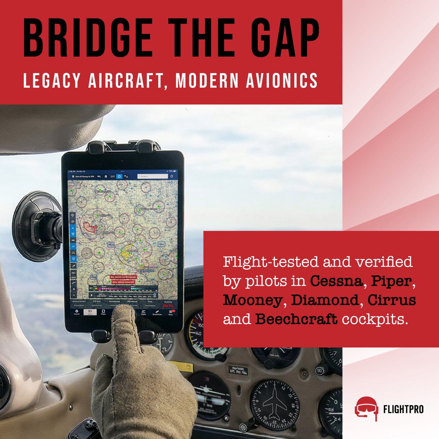FlightPro ProAviator Suction Cup Mount - Curved Arm - Supports Multi Angle Display - for Pilots, General Aviation