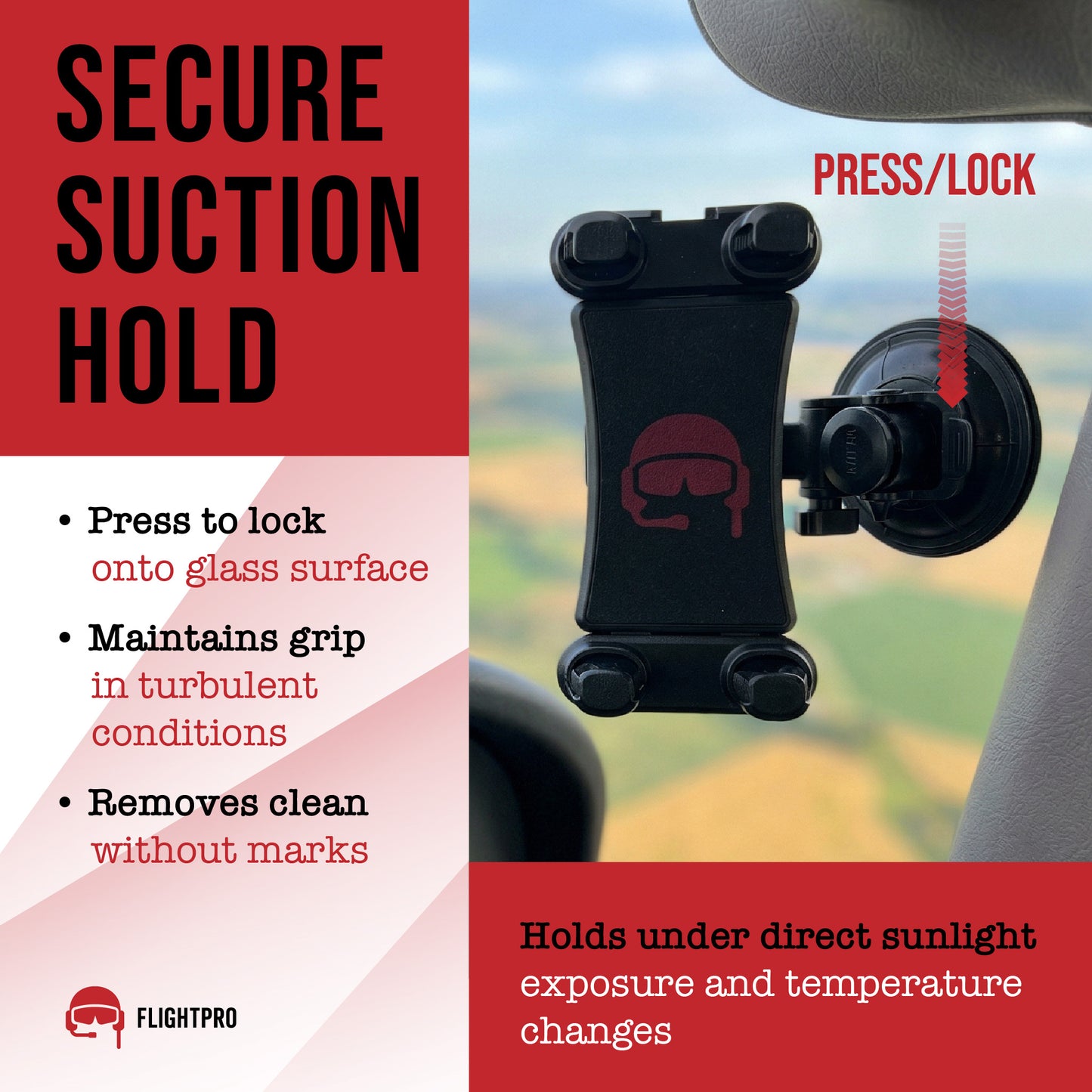 FlightPro ProAviator Suction Cup Mount - Curved Arm - Supports Multi Angle Display - for Pilots, General Aviation