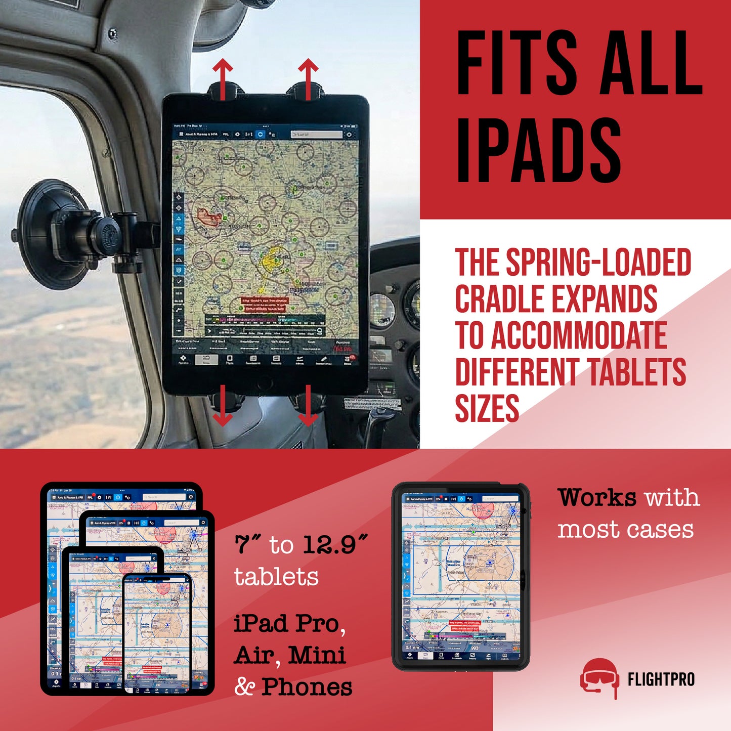FlightPro ProAviator Suction Cup Mount - Curved Arm - Supports Multi Angle Display - for Pilots, General Aviation