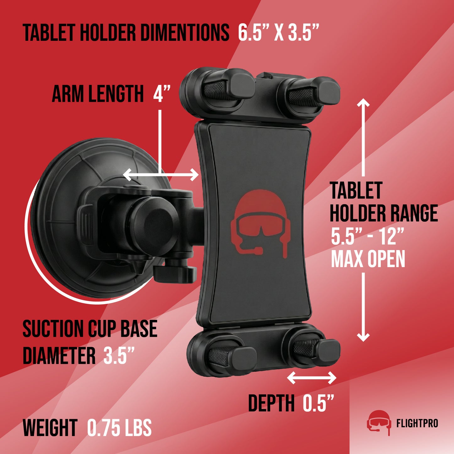FlightPro ProAviator Suction Cup Mount - Curved Arm - Supports Multi Angle Display - for Pilots, General Aviation