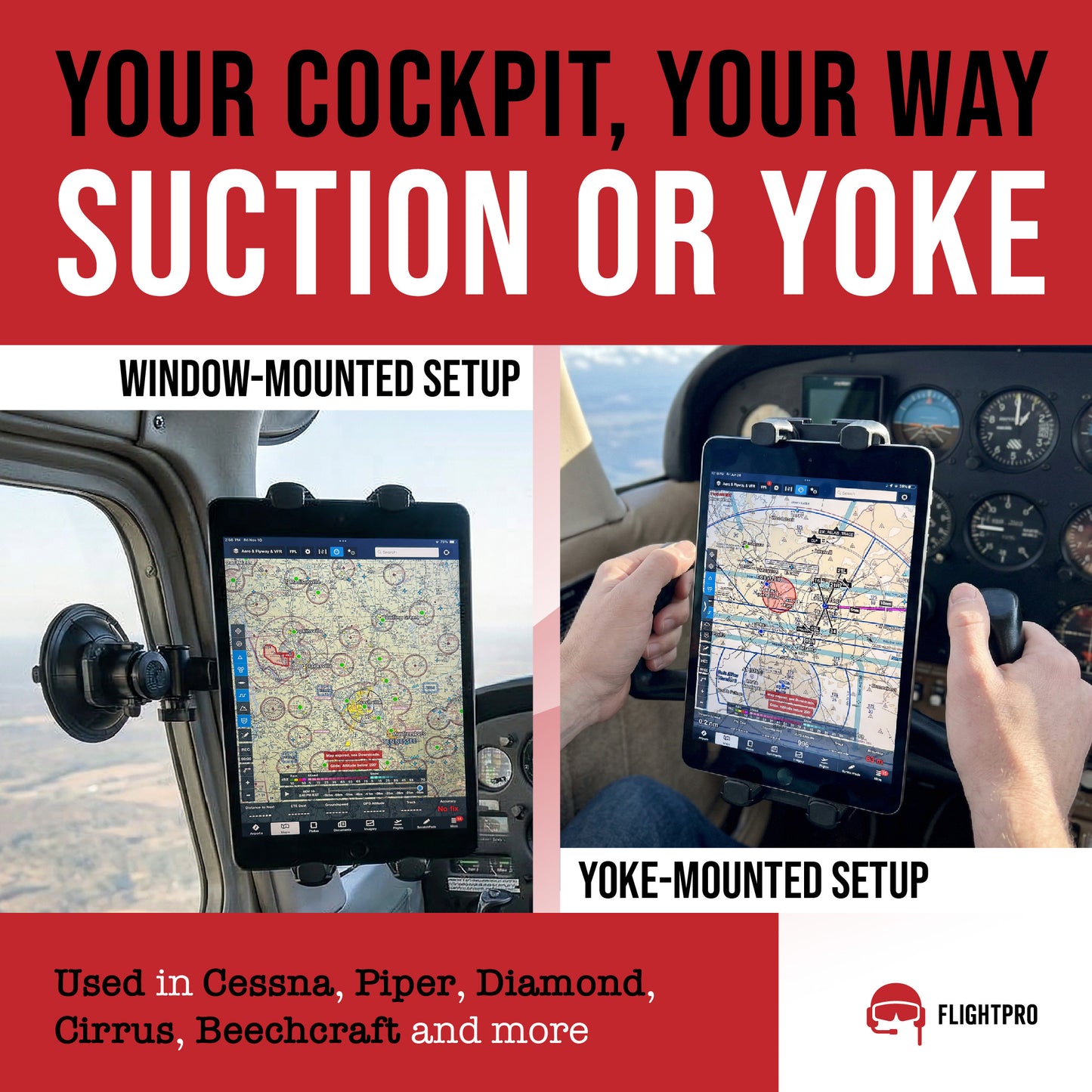 ProAviator Cockpit Yoke Mount and Suction Cup Set | Multi-Device Tablet & Phone Holder