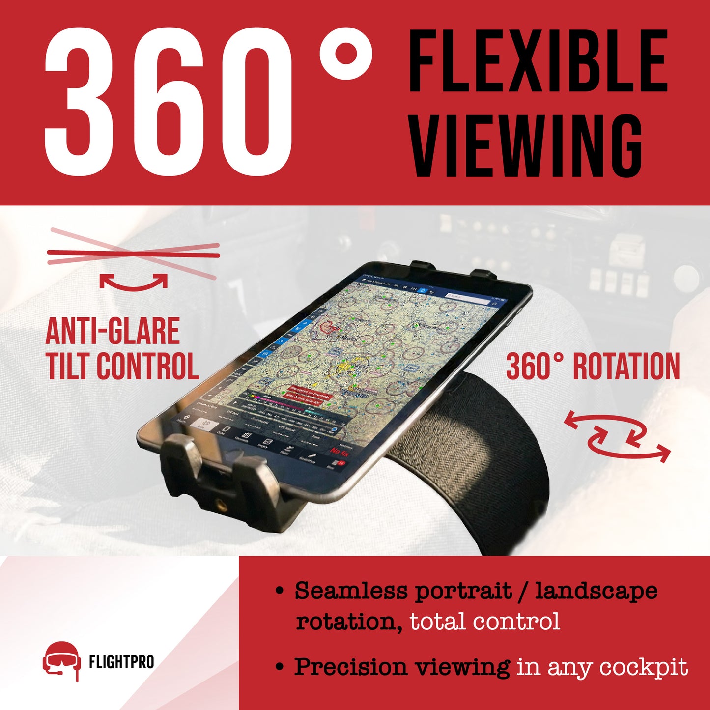 ProAviator Pilot Kneeboard for iPad & Phones (5"-13"), 360° Rotating Tablet Mount with Adjustable Tilt, Fits iPad Pro, Air, Mini & Galaxy Tab