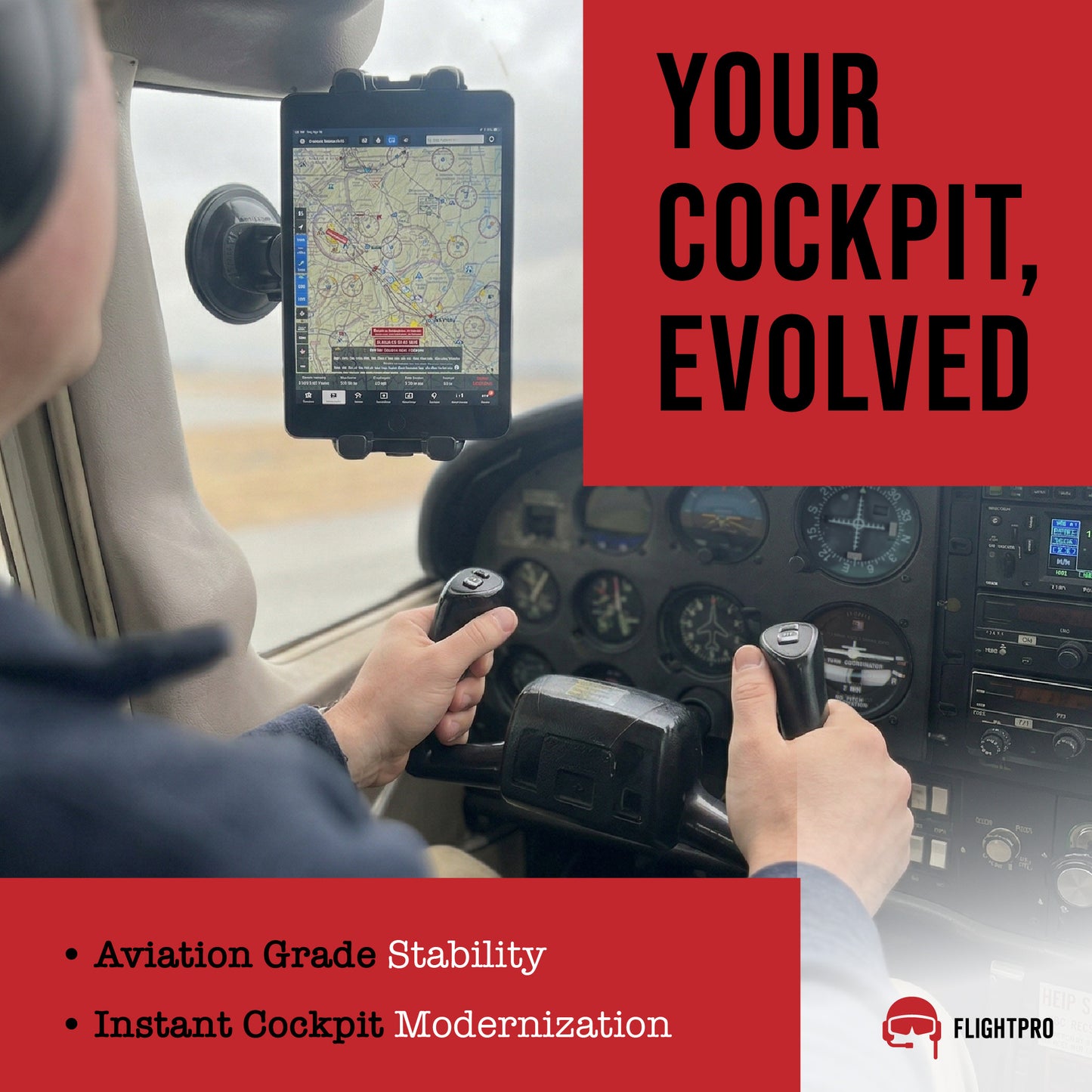 FlightPro ProAviator Suction Cup Mount - Curved Arm - Supports Multi Angle Display - for Pilots, General Aviation