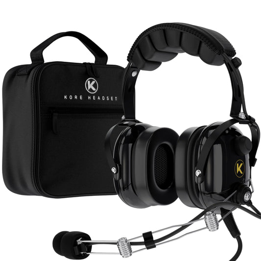 KORE P1 General Aviation Headset (Mono) with Headset Bag, Dual GA Plugs