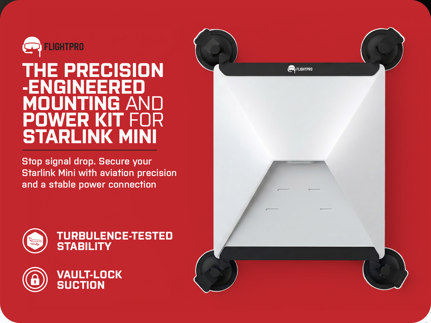 Secure Suction Cup Mount and 10FT USB-C to DC Cable – Turbulence-Stable Starlink Mini Antenna Mounting Kit