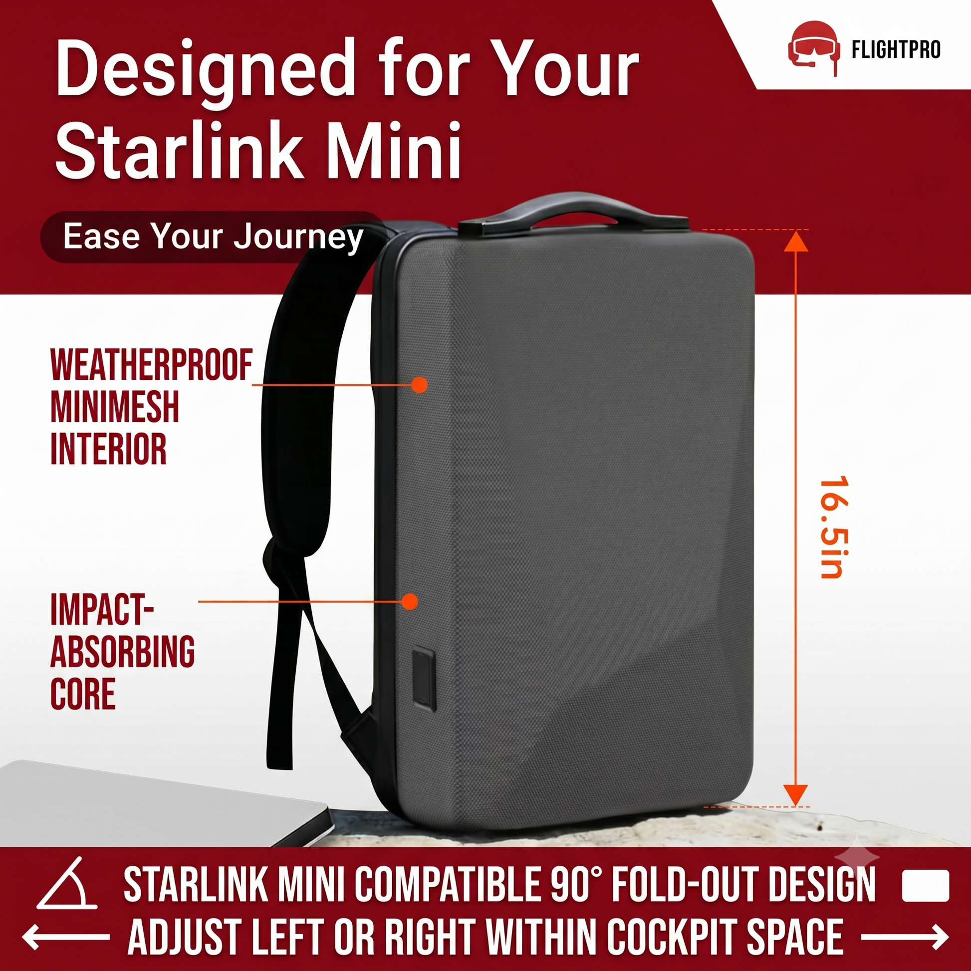FlightPro Protective Backpack Case for the Starlink Mini – Hard Shell All-in-One Secure Storage System for Aviation Electronics, iPad, Power Cables &