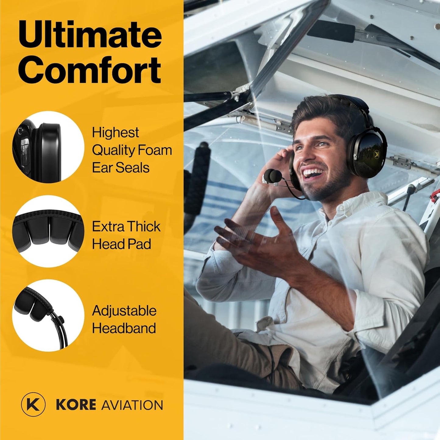 KORE P1 General Aviation Headset (Mono), Dual GA Plugs