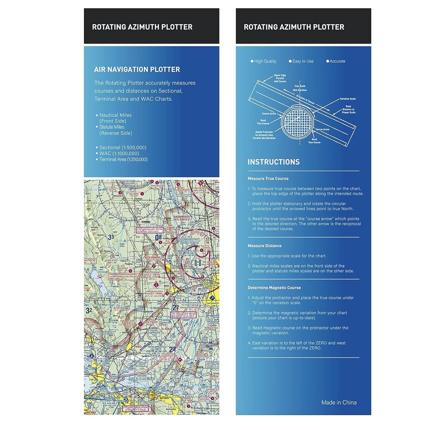 8-Function Aviation Plotter – Rotating Azimuth for Student Pilots & VFR Navigation
