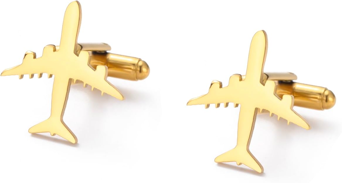 Premium Stainless Steel Airplane Cufflinks – Aviation Jewelry for Men