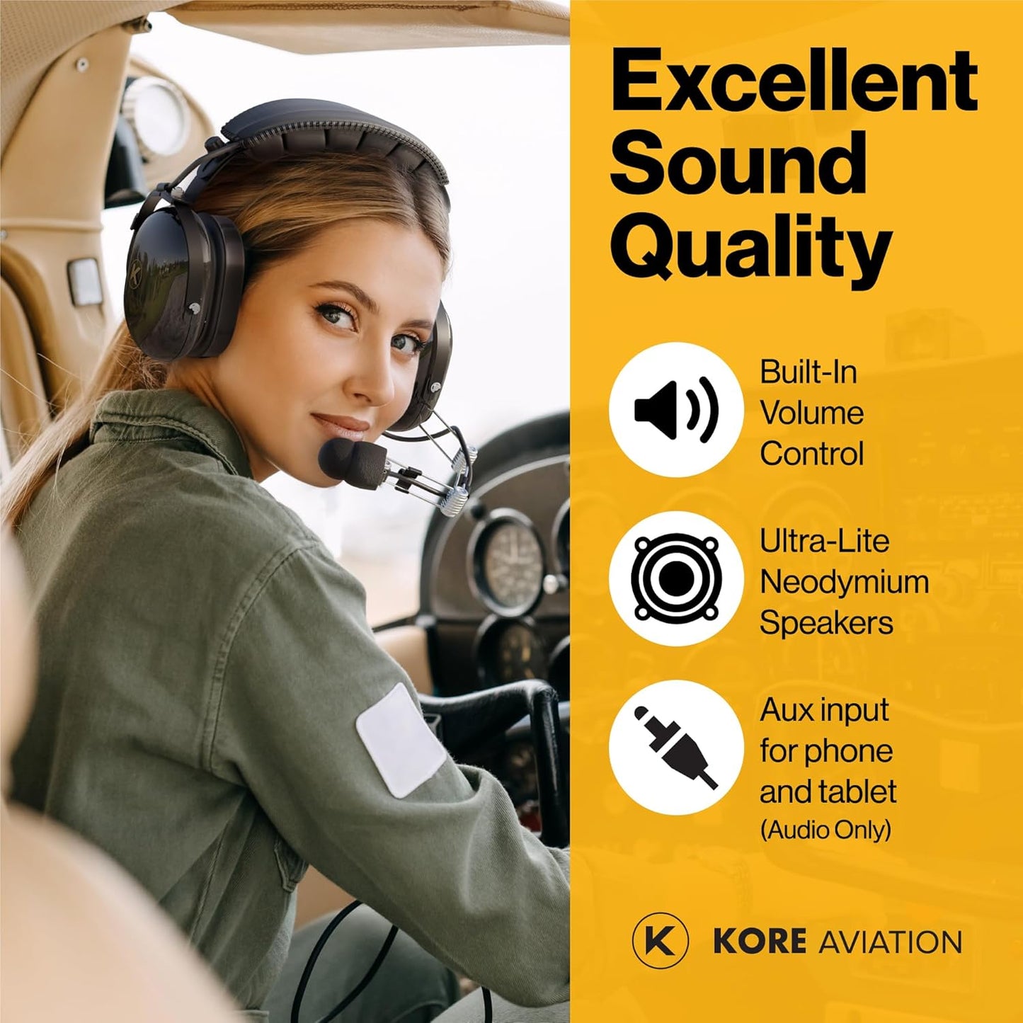 KORE P1 General Aviation Headset (Mono) with Headset Bag, Dual GA Plugs