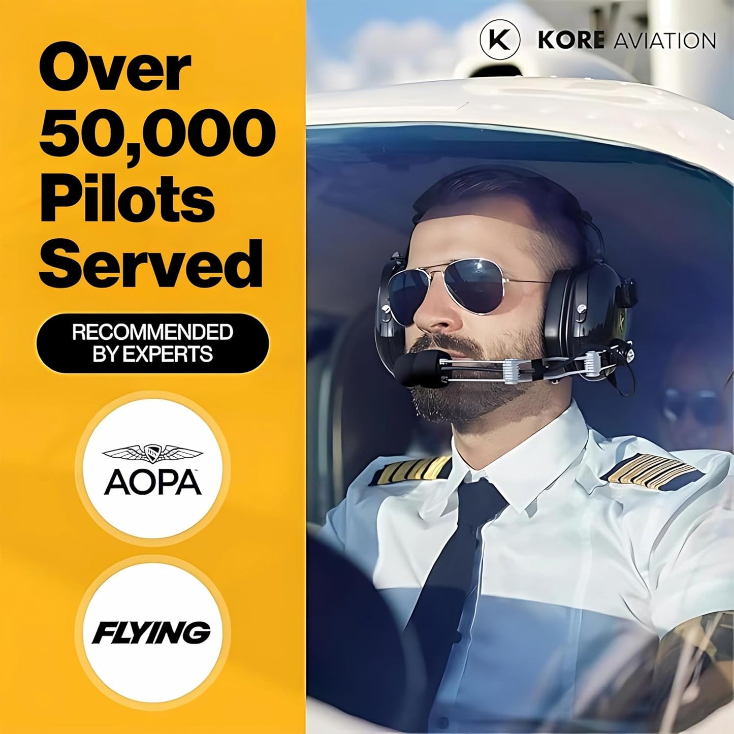 KORE P1 General Aviation Headset (Mono), Dual GA Plugs