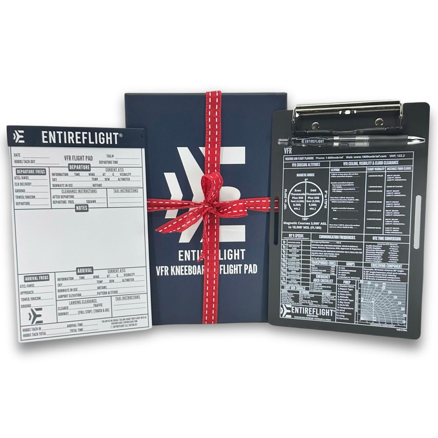 EntireFlight - Aviation Pilot Kneeboard VFR Black with Structured Notepad, Pilot Gear & Flight Bag Accessory, Airplane Grade Aluminum, Elastic Knee Strap & Pen Included for Pilots