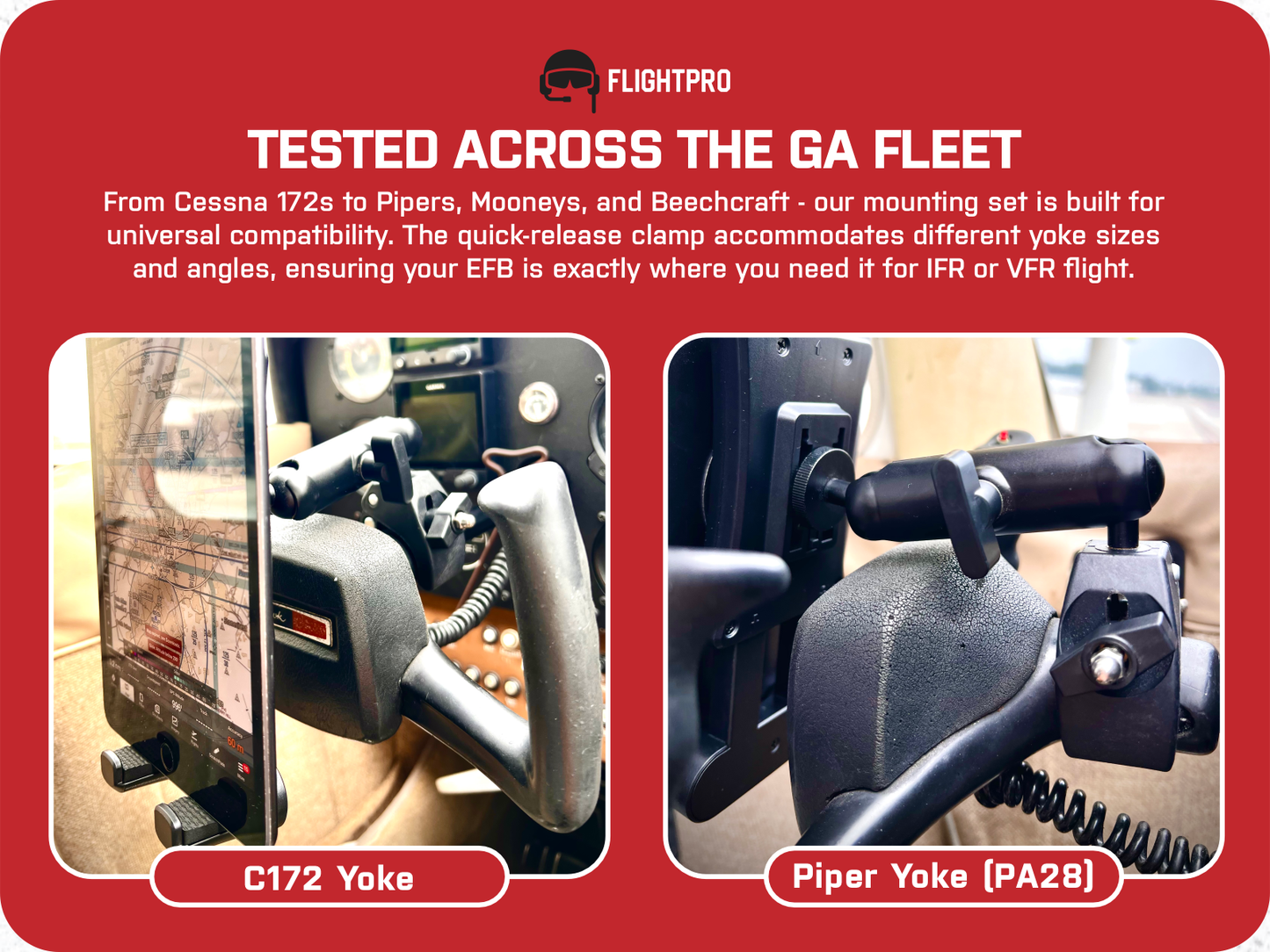 FlightPro ProAviator Yoke Mount for iPad Pro 12.9", iPad Mini & Phones
