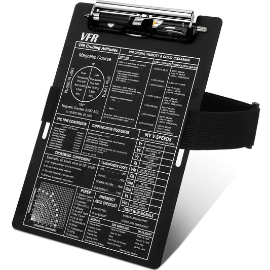 Feifeiya Aluminum Pilot Kneeboard VFR Aviation Kneeboard Knee Boards Pilot Notepad Pilot Writing Board with Pen Holder and Elastic Strap for Pilots Writing Gifts (Black,9.61 x 6.42 Inch)