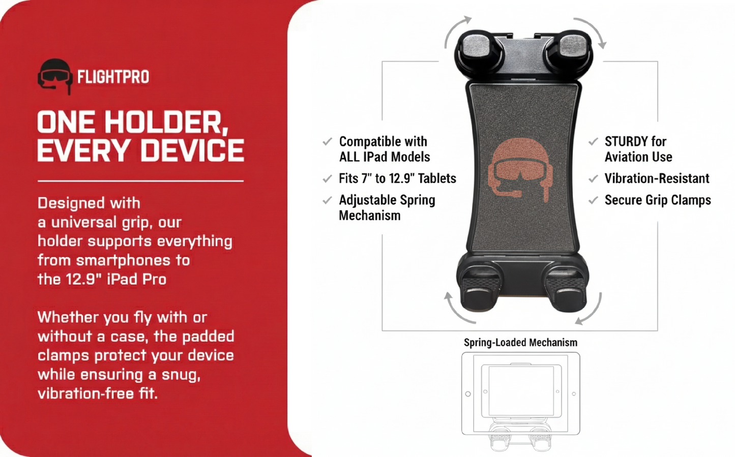 FlightPro ProAviator Suction Cup Mount - Curved Arm - Supports Multi Angle Display - for Pilots, General Aviation