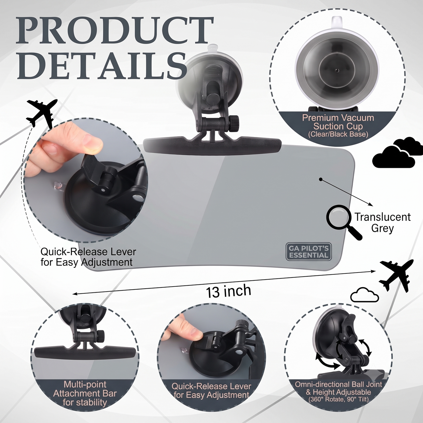 FlightPro Cockpit Sun Visor for Airplane Windshields | Cessna, Piper, GA Aircraft Sunshade