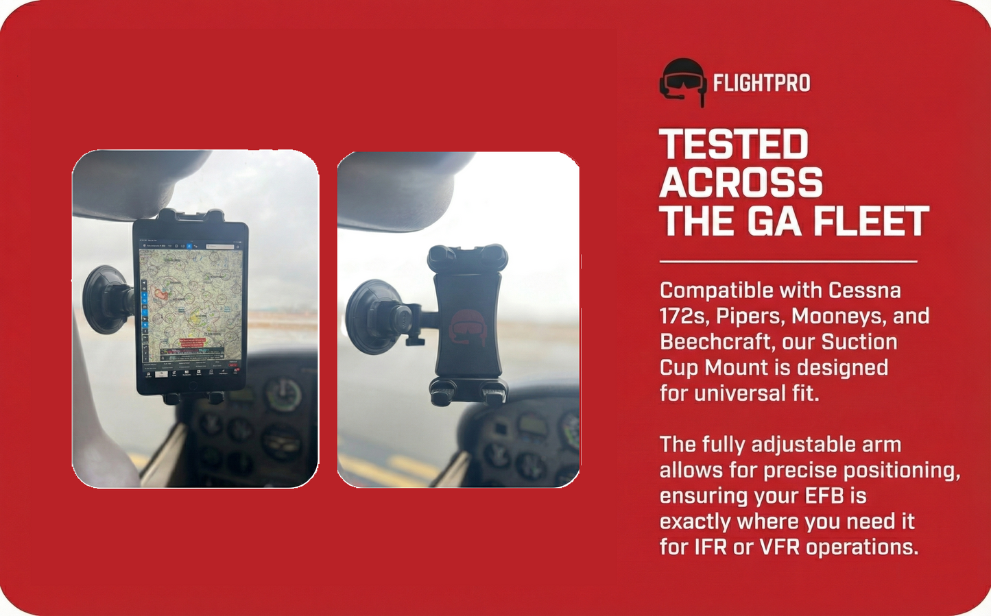 FlightPro ProAviator Suction Cup Mount - Curved Arm - Supports Multi Angle Display - for Pilots, General Aviation